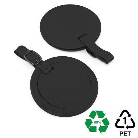 Etiquette à bagage ronde avec volet en PU ou rPET