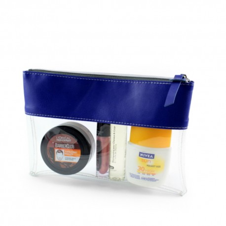 Trousse zippée transparente 225 x 160 x 20 mm en PU ou rPET