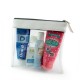 Trousse zippée transparente 185 x 180 x 20 mm en PU ou rPET
