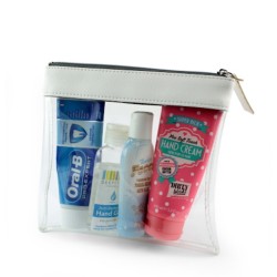 Trousse zippée transparente 185 x 180 x 20 mm en PU ou rPET
