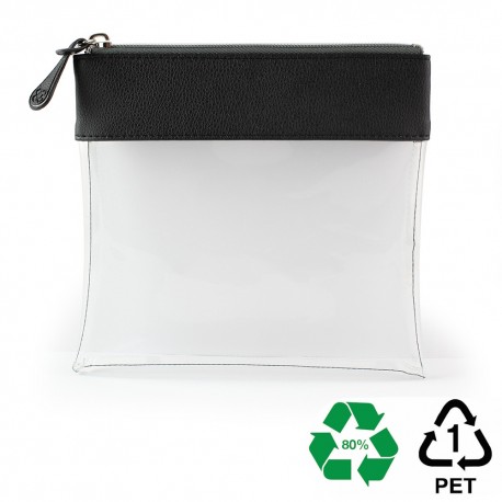 Trousse zippée transparente 185 x 180 x 20 mm en PU ou rPET