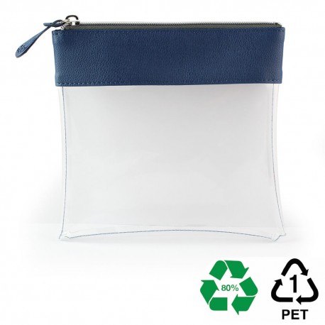 Trousse zippée transparente 185 x 180 x 20 mm en PU ou rPET