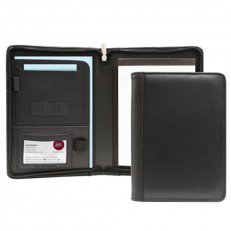 Conférencier zippé A5 en cuir Nappa Sandringham