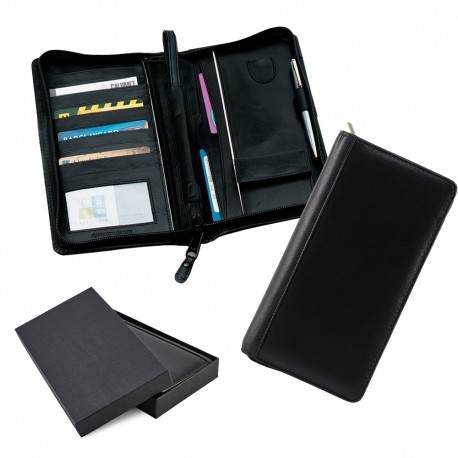 Compagnon de voyage zippé en cuir Nappa Sandringham